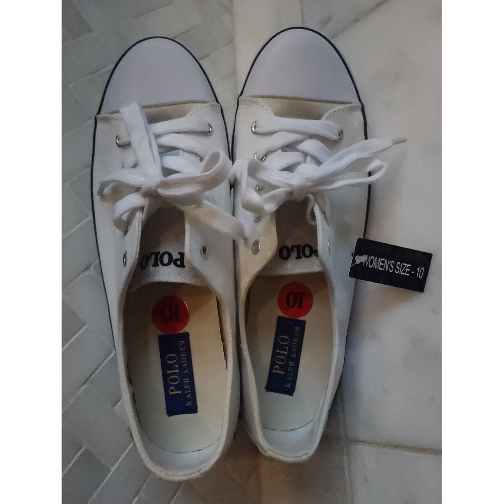 Polo Ralph Lauren Parnell Sneakers Women 10B White Oxford Canvas Low Top Preppy - Picture 11 of 13